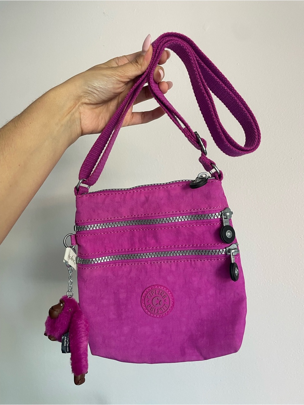 Kipling Nylon Crossbody Bag – Magenta with Signature Monkey Keychain